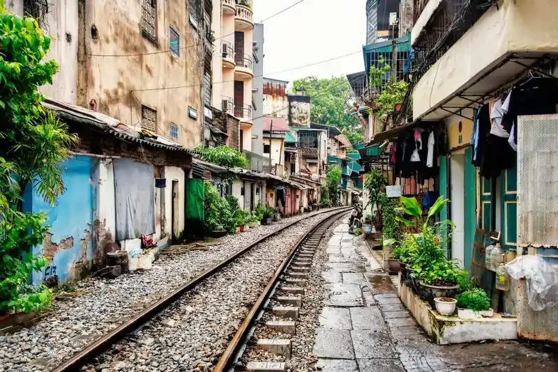 Hanoi train passing street