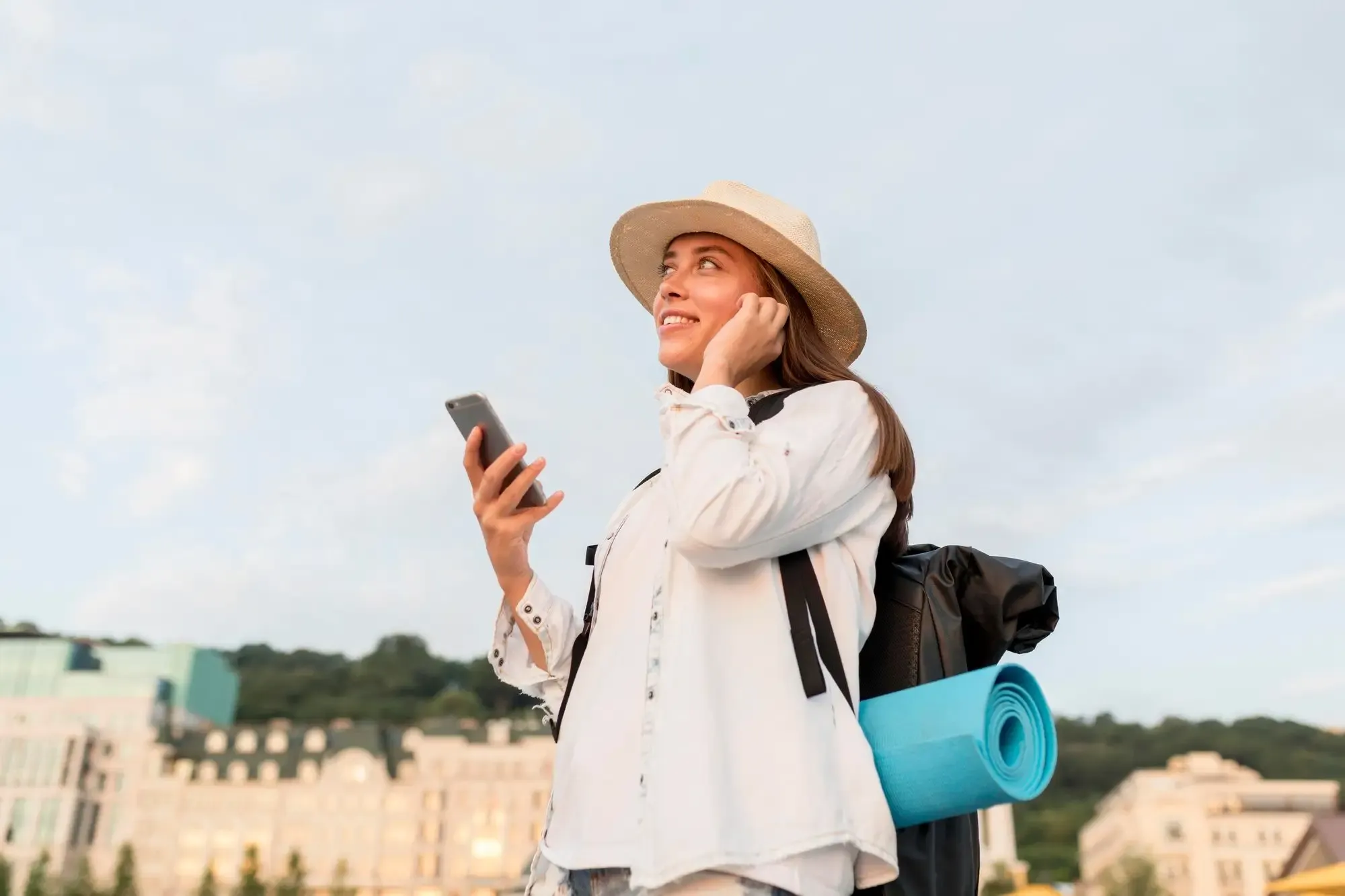 Tourist enjoying her holiday with eSIM for her overseas data needs.