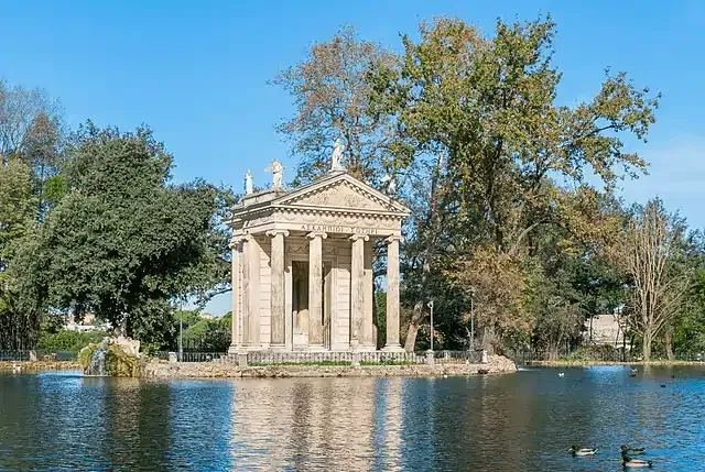 Temple on reflective lake