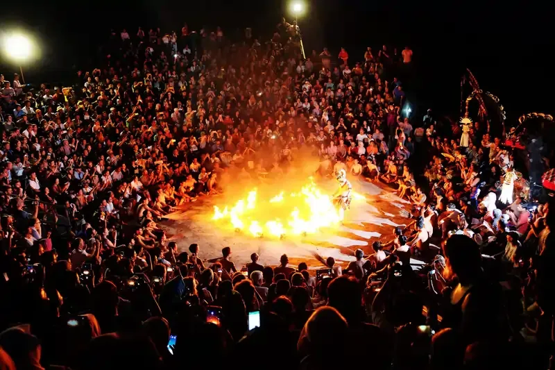 Crowd watching a Kecak fire dance performance in Bali.