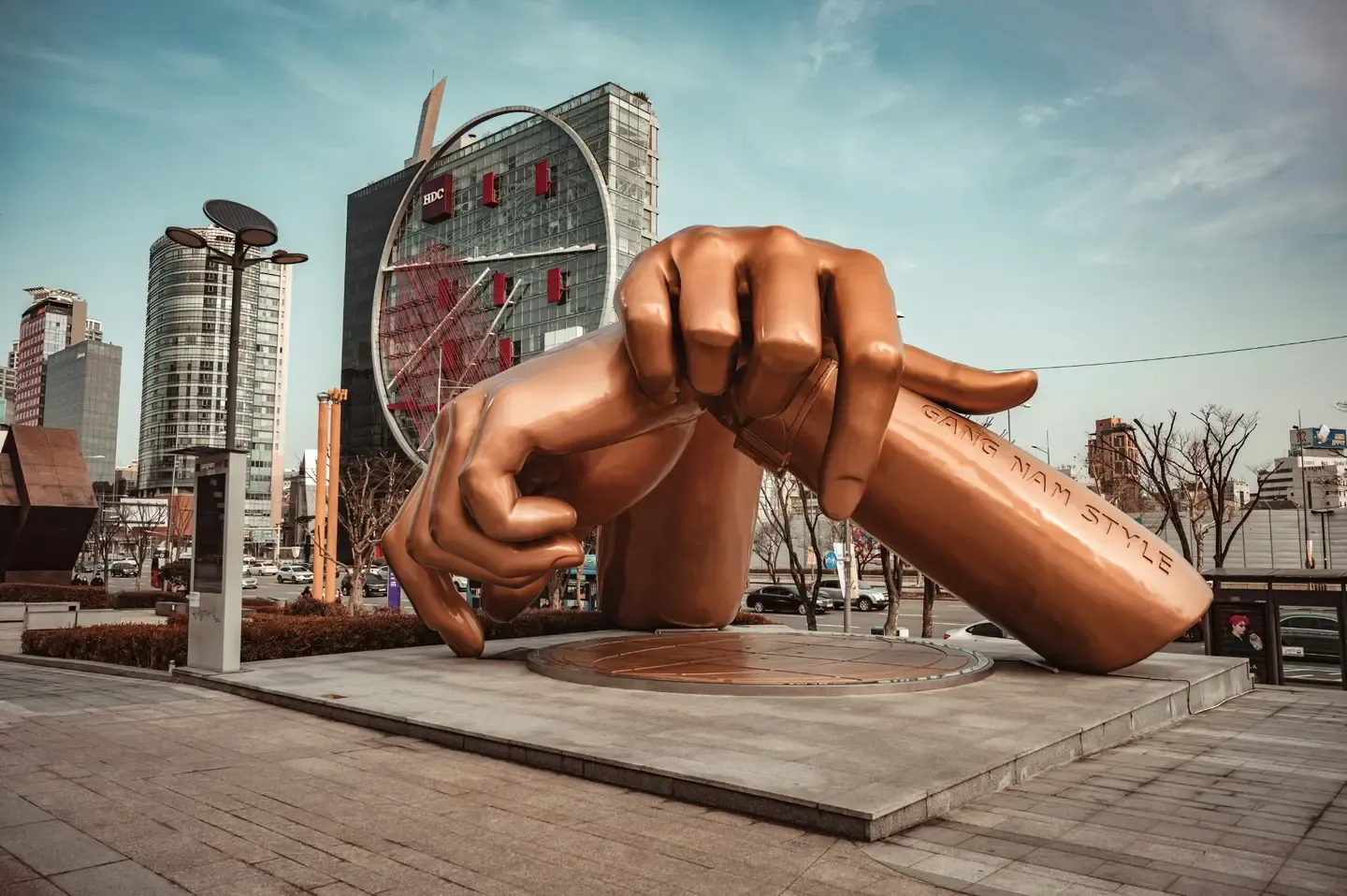 Gangnam Style hand sculpture outside COEX in Seoul