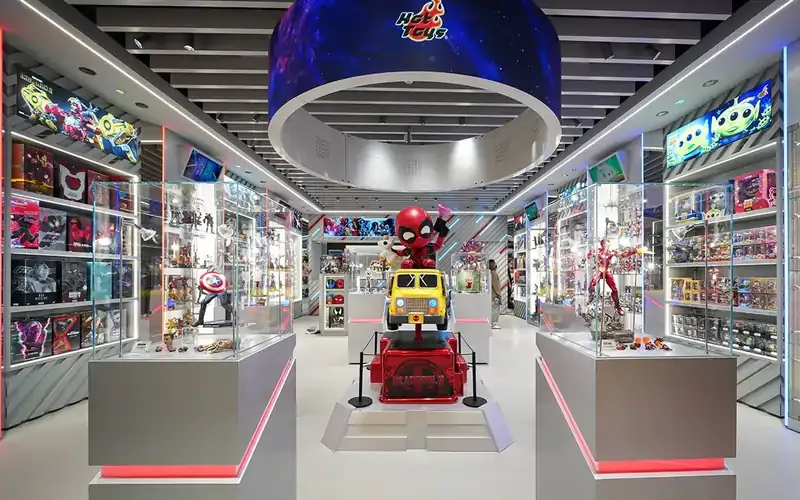 Hot Toys store interior with collectibles