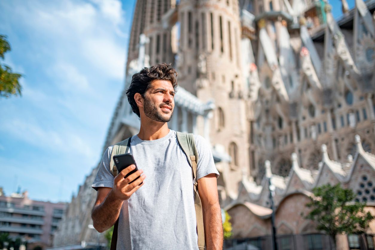 Man Traveling in Europe with a phone