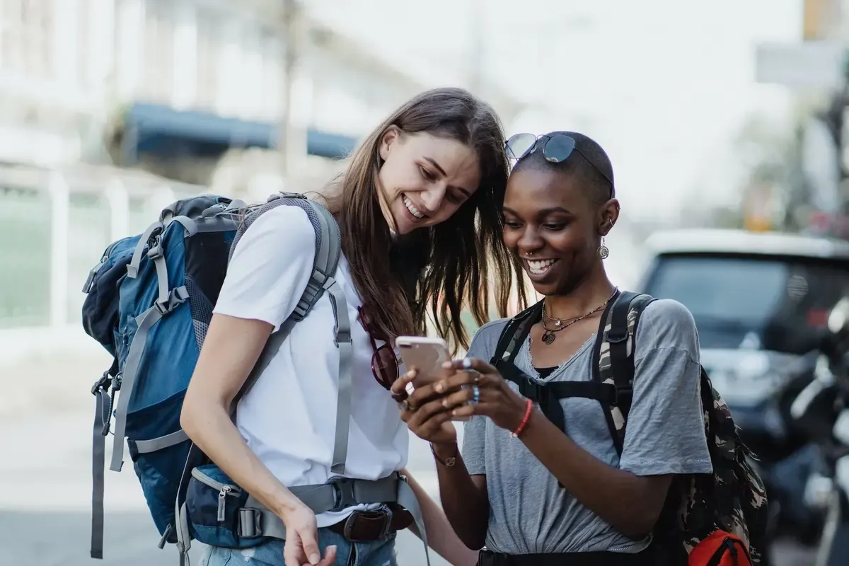 travelers with phone