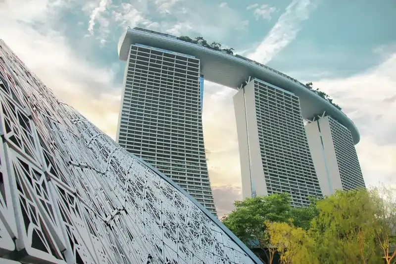 Iconic Marina Bay Sands in Singapore at sunset 